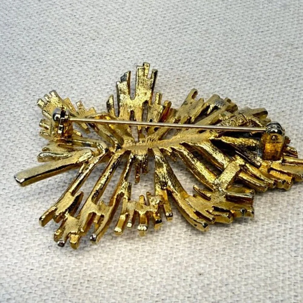 Lisner Vintage Leaf Brooch‎ Gold-Tone Retro Mid-Century MCM Signed Statement